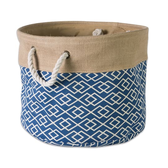 Navy Burlap Diamond Round Bin